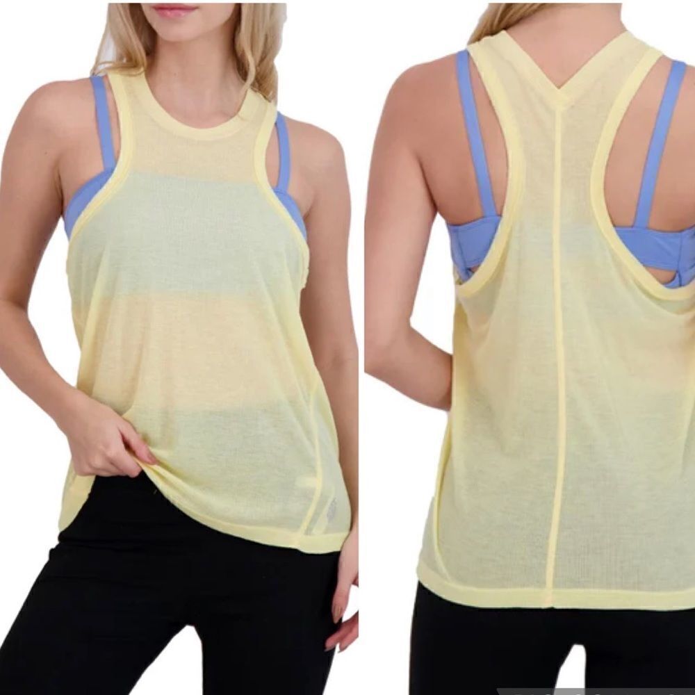 FP MOVEMENT VERY VARSITY RIBBED SLEEVELESS TANK TOP IN MAGNOLIA YELLOW